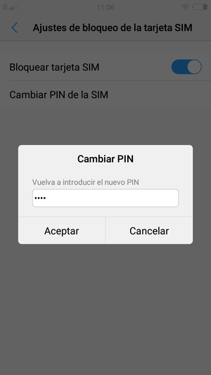 Confirme su nuevo PIN y seleccione Aceptar