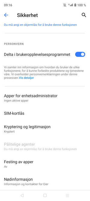 For å bytte PIN-koden til SIM-kortet, bla til og velg SIM-kortlås