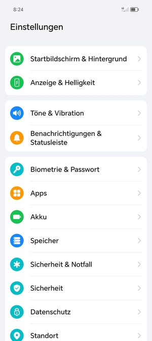 Um Ihre Bildschirmsperre zu aktivieren, gehen Sie zum Einstellungen Menü und wählen Sie  Biometrie & Passwort
