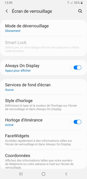 Sélectionnez Mode de déverrouillage