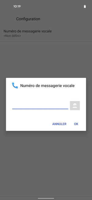 Saisissez le Numéro de messagerie vocale et sélectionnez OK