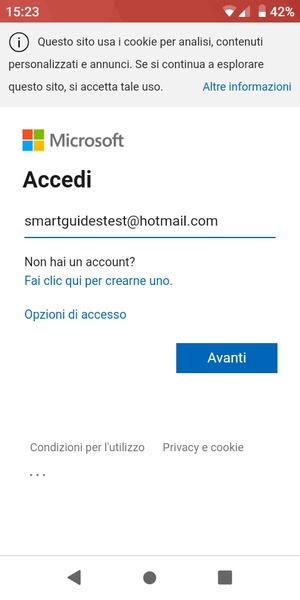 Inserisci il tuo indirizzo Hotmail e seleziona Avanti