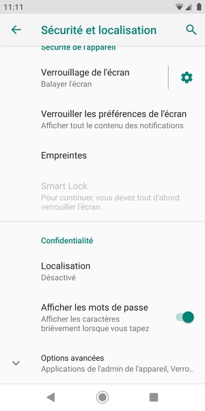 Faites défiler et sélectionnez Options avancées