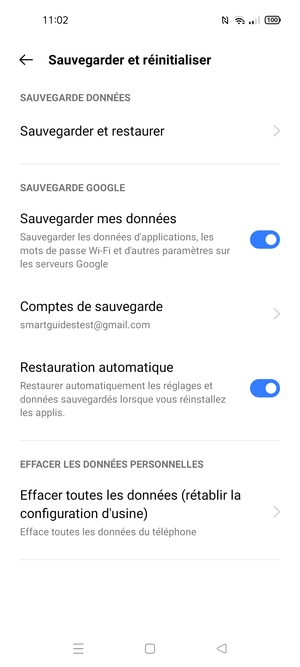 Sélectionnez Compte de sauvegarde