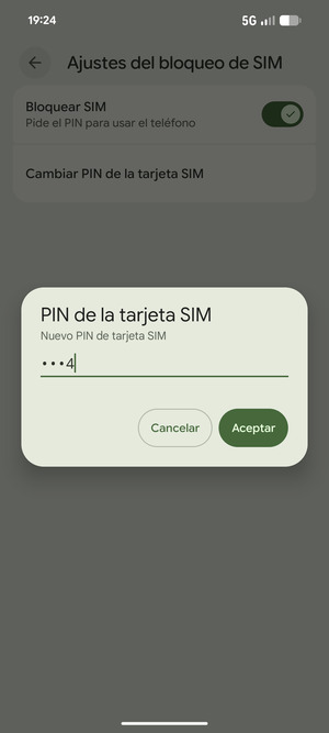 Introduzca su Nuevo PIN de tarjeta SIM y seleccione Aceptar
