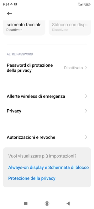 Scorri e seleziona Privacy