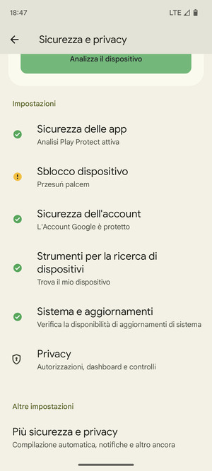 Scorri e seleziona Più sicurezza e privacy