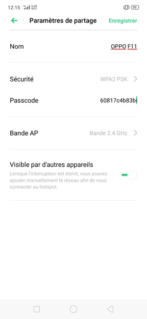 Saisissez un mot de passe de hotspot Wi-Fi d'au moins 8 caractères et sélectionnez Enregistrer
