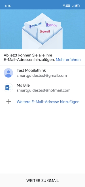 Wählen Sie WEITER ZU  GMAIL