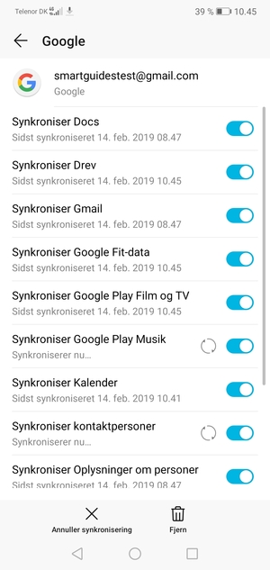 Dine oplysninger vil blive synkroniseret