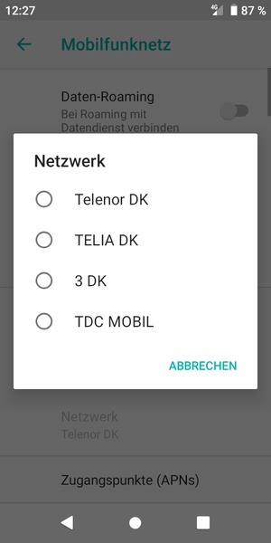 Wählen Sie einen Netzbetreiber von der Liste