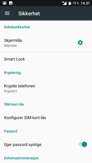 For å bytte PIN-koden til SIM-kortet, gå til Sikkerhet-menyen og velg Konfigurer SIM-kort-lås