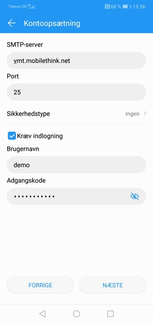 Indtast udgående serveradresse