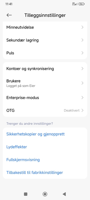 Bla til og velg Kontoer og synkronisering