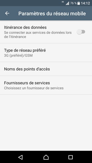 Sélectionnez Type de réseau préféré