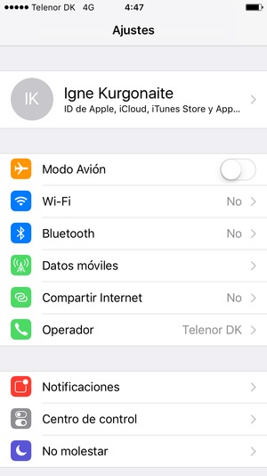 Seleccione ID de Apple, iCloud, iTunes  Store y App...