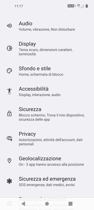 Scorri e seleziona Sicurezza