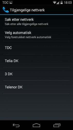 Velg en nettverksoperatør fra listen