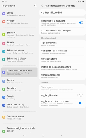 Seleziona Configura blocco SIM