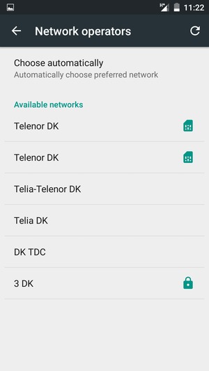 Select a network operator from the list