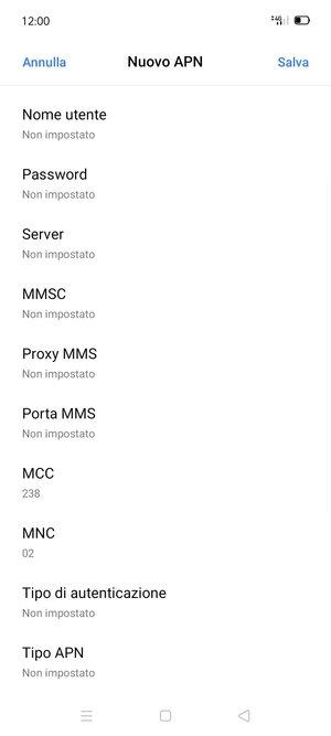 Scorri verso il basso e inserisci le informazioni di internet