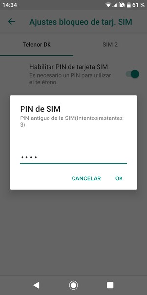 Introduzca su PIN antiguo de la SIM y seleccione OK