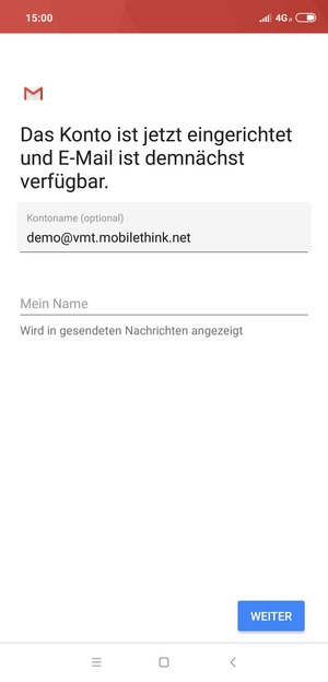 Geben Sie Ihrem Konto einen Namen und geben Sie Ihren Namen ein. Wählen Sie WEITER