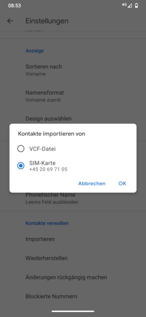 Wählen Sie SIM-Karte und wählen Sie OK