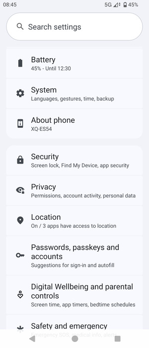 Scroll to and select Security