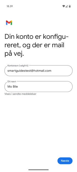 Giv din konto et navn og indtast dit navn. Vælg Næste