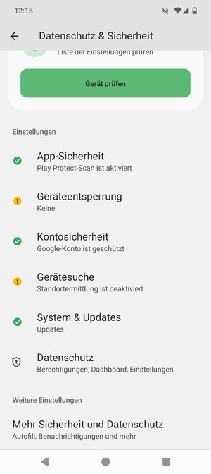 Scrollen Sie und wählen Sie Mehr Sicherheit und Datenschutz
