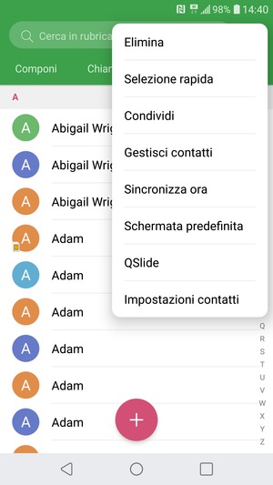 Seleziona Gestisci contatti