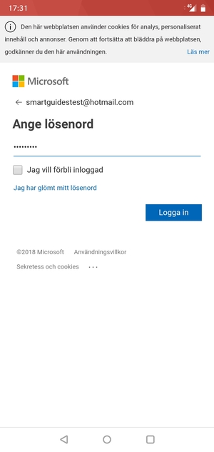 Ange ditt lösenord och välj Logga in