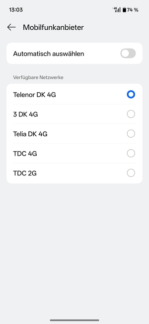 Wählen Sie einen Netzbetreiber von der Liste