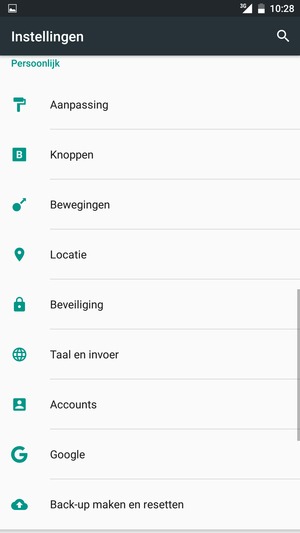 Scroll naar en selecteer Back-up maken en resetten