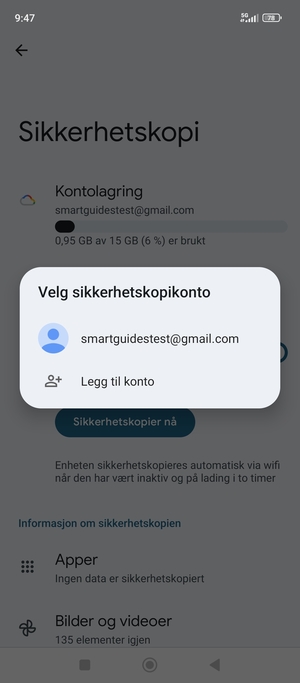 Velg sikkerhetskopi-kontoen din
