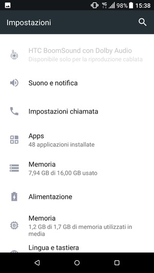 Scorri e seleziona Alimentazione