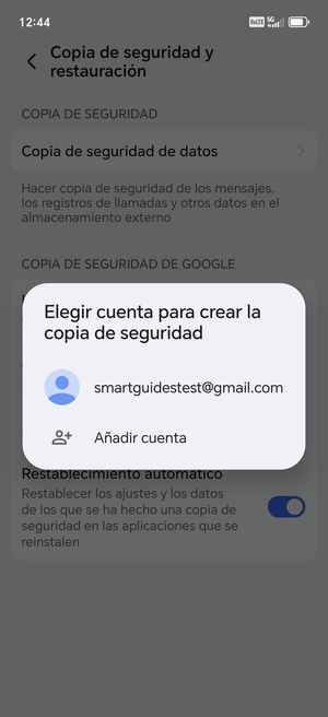 Seleccione su cuenta de copia de seguridad