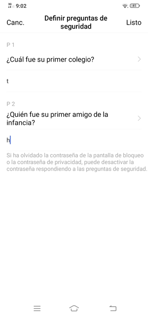 Introduzca la respuesta y seleccione Listo
