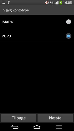 Vælg IMAP4 eller POP3 og vælg Næste
