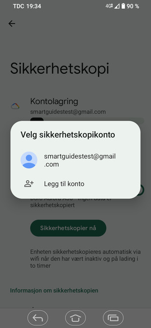 Velg sikkerhetskopi-kontoen din