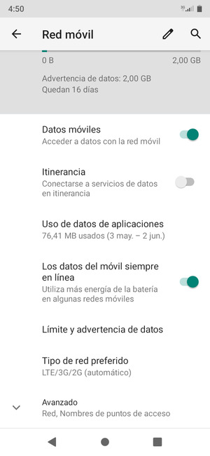 Desplácese y seleccione Tipo de red preferido