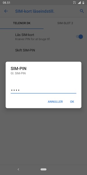 Indtast din Gamle PIN-kode til SIM-kort og vælg OK