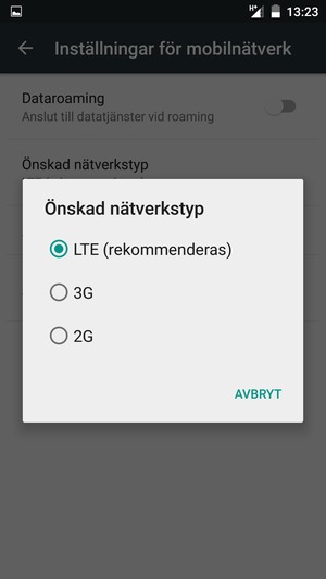 Tryck på ditt föredragna alternativ