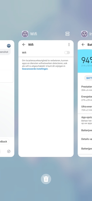 Selecteer het Verwijderen-pictogram om alle actieve apps te sluiten