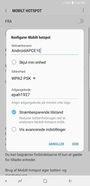 Indtast en adgangskode på minimum 8 tegn og vælg GEM