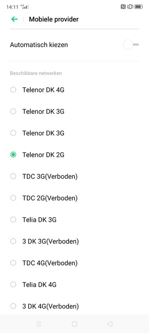 Selecteer een netwerkoperator uit de lijst