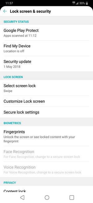 Select Select screen lock