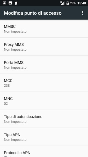 Scorri verso il basso e inserisci le informazioni di internet