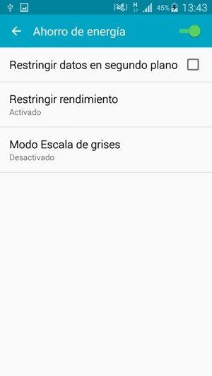 Para habilitar Modo Ultrahorro de energía, vuelva al menú Ahorro de energía